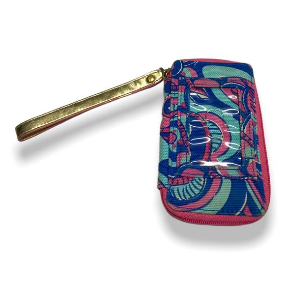 Lilly Pulitzer Zip Around Wallet Pink Blue 2015 Canvas Peacock Wristlet - Picture 5 of 7